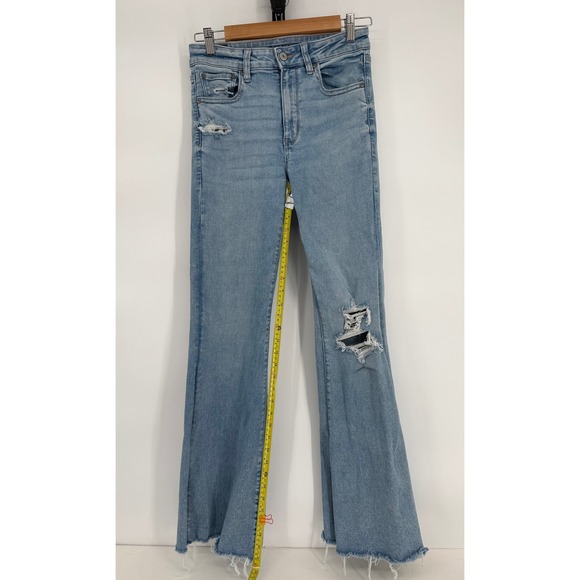 American Eagle Next Level Stretch High Rise Flare Jeans Light Wash Distressed 6 - Picture 4 of 14